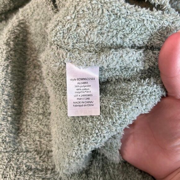 BAREFOOT DREAMS CozyTwist Short Sleeve Sweater Coat Shawl Collar XS Green - Picture 8 of 8